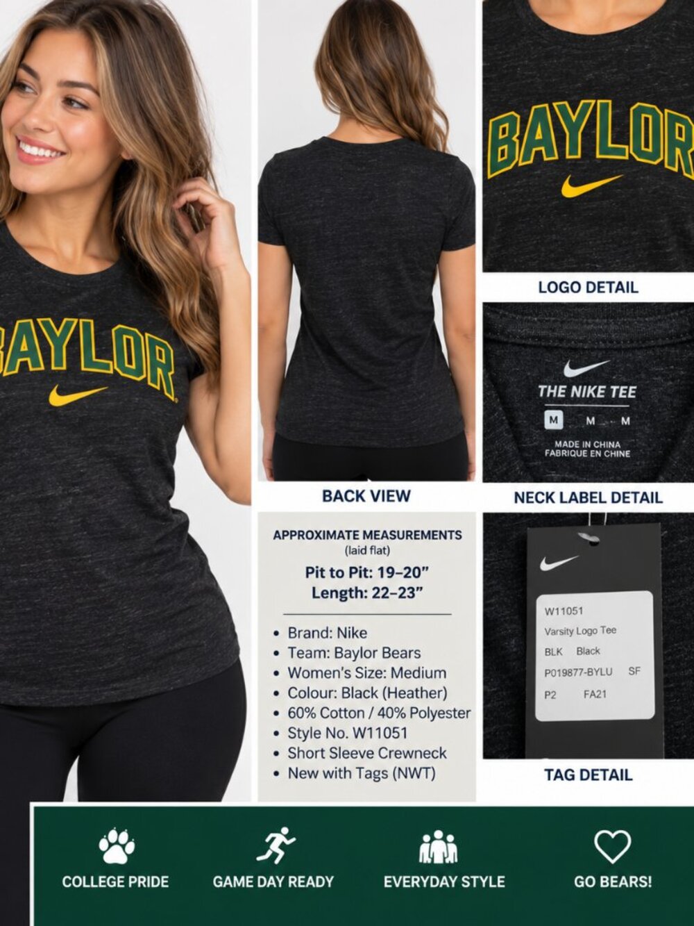 Nike Baylor Bears Women’s Varsity Logo Tee – Size M – NWT